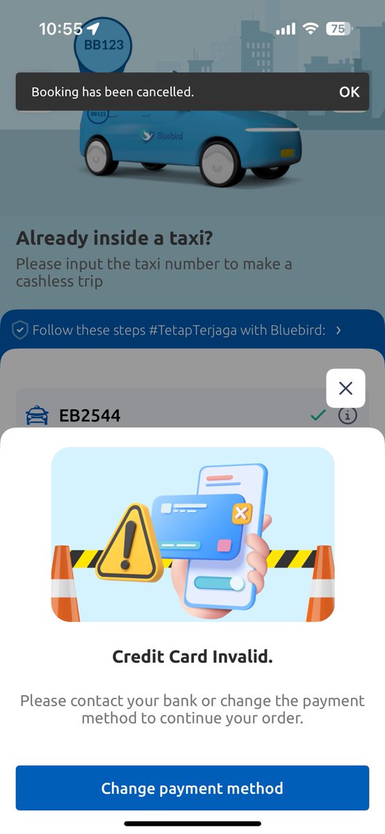 Dickky's tweet photo. @bluebirdgroup bayar pakai credit &amp; debit lh eror y min? https://t.co/xYQsUlHqXX