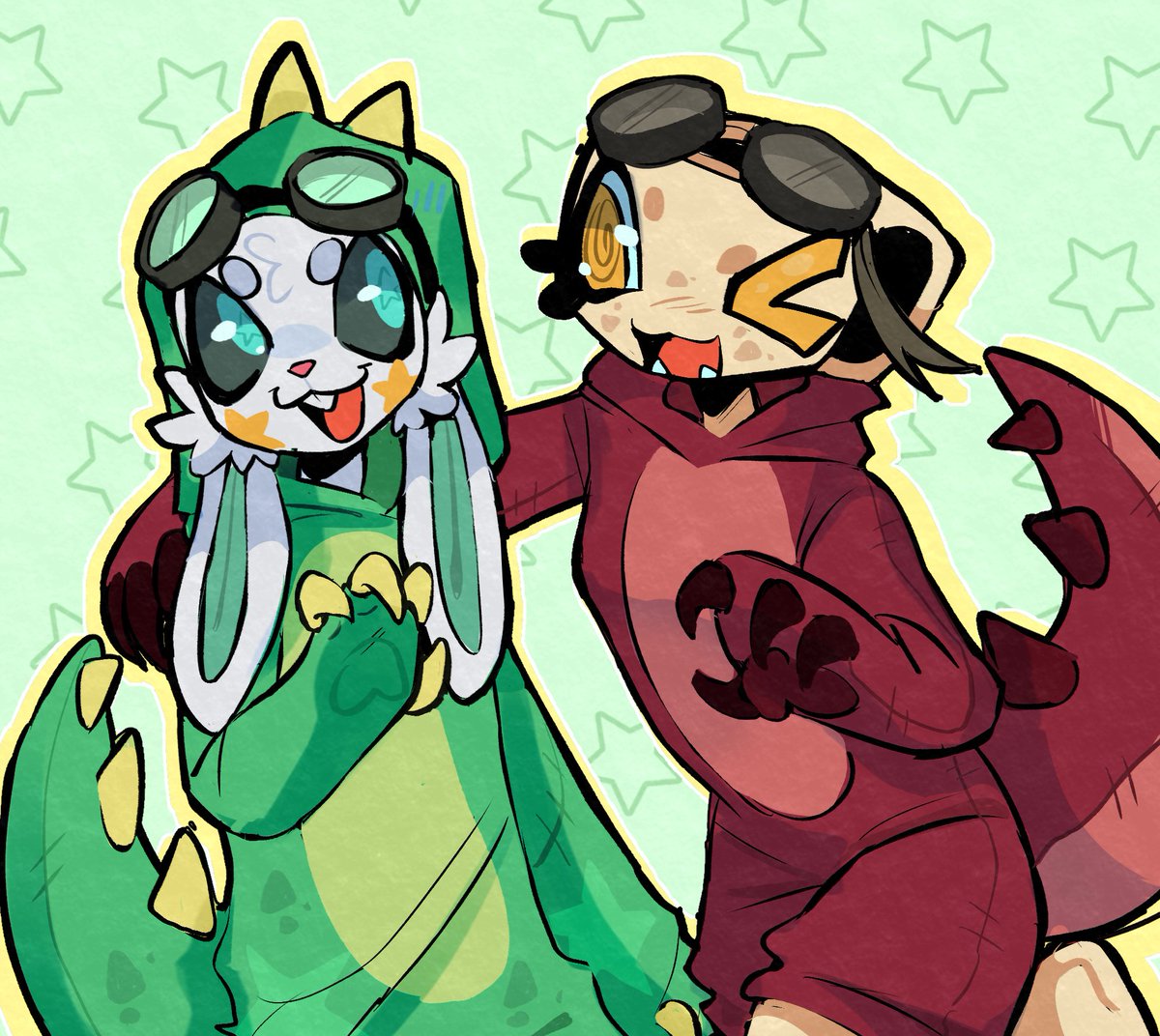 mpawzai's tweet image. conter y shelly de dandysworld pork los dos tienen skins d dino :3c #conterfanart