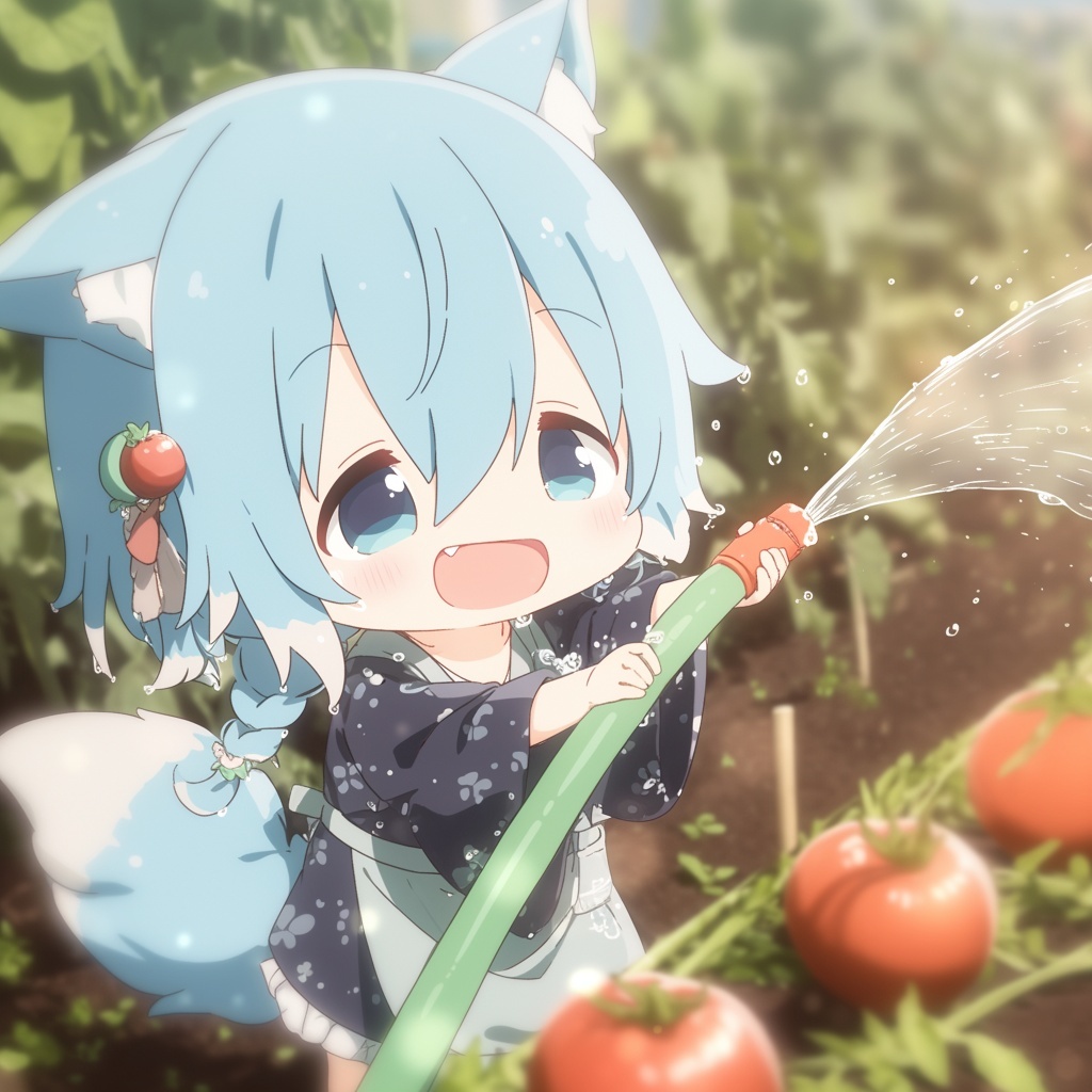 takuma0083's tweet image. 父上🩵畑に行って来るでありんすぅ🎵
トマトしゃんにお水いっぱあげるでありんすぅ🩵
冷やし🍅いただきまぁす🩵
今日のわっち🍅＃AIart