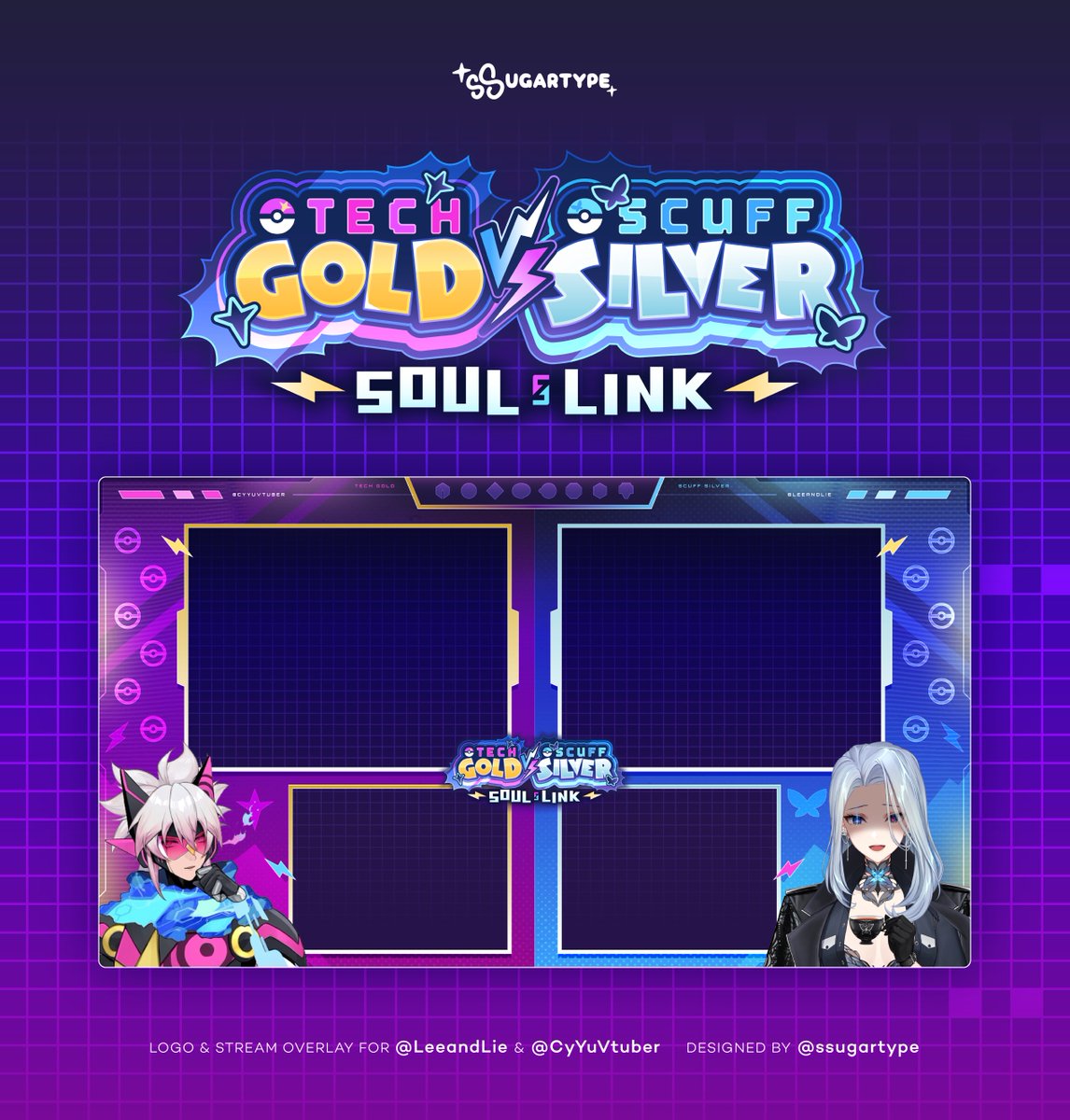 ssugartype's tweet image. 【 Logo &amp;amp; Overlay Design for @LeeandLie &amp;amp; @CyYuVtuber 】

Designed a fun logo and overlay set for AmaLee and CyYu&apos;s Soul Link collab!! Thank you for the trust! 💛🩶

#MonARTch #CyYuArt #VTuberAssets