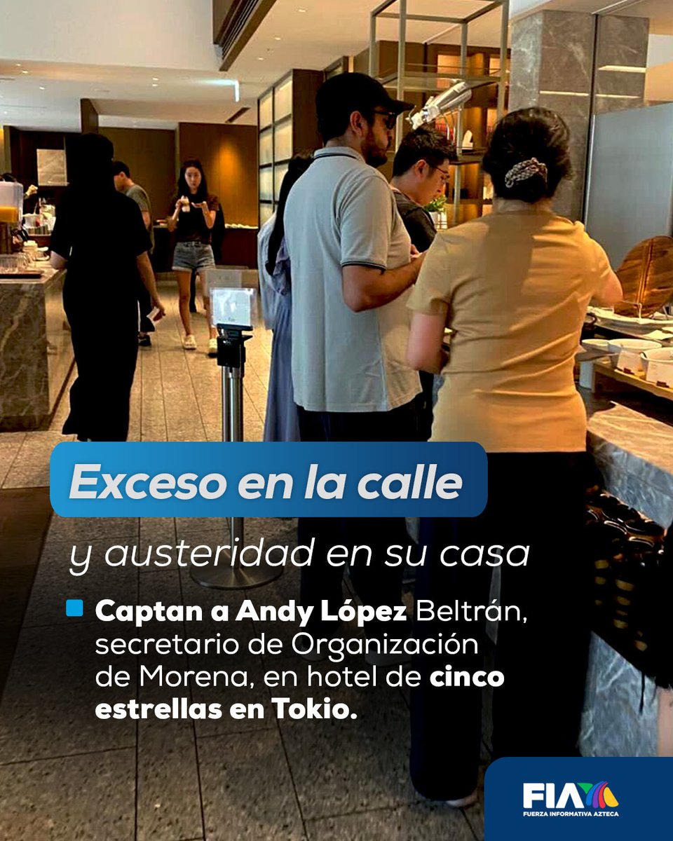 AztecaNoticias's tweet image. ¿Y la austeridad?

Andy López Beltrán en Tokio.

El secretario de organización de #Morena fue captado en un hotel de 5 estrellas en #Japón junto al diputado federal Daniel Asaf.

Durante la misma semana, se ausentó del Consejo Nacional de Morena, de la puesta en marcha de comités…
