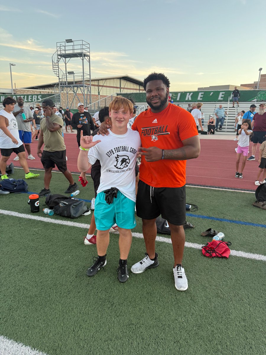 Thank you <a href="/UTPBFootball/">UTPB Football</a> for the opportunity to come out and compete at camp. Appreciate the linebacker coaches for their feedback and expertise.
<a href="/CoachK__Mac/">Kris McCullough</a> <a href="/CoachShaw_Jake/">Jake Shaw</a> <a href="/HaydenCkelly/">Hayden Kelly</a> <a href="/BlakeCrandall/">Blake</a> <a href="/Kennyhrncir/">Coach Hrncir</a> <a href="/CoachGollman/">Marquez Gollman</a> <a href="/MattZubiate/">Matthew zubiate</a> <a href="/RyverRodriguez/">Ryver Rodriguez</a> <a href="/Coach_Romero_/">Coach Romero</a>