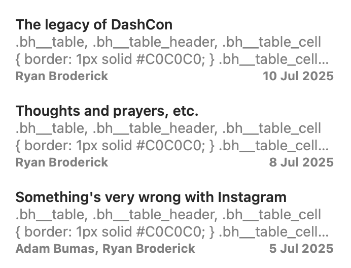 itsvalhey's tweet photo. @beehiiv hey my dudes can you fix the way Beehiiv posts show up in RSS readers? 

@broderick's "read to the end" lead-ins are being thwarted by a bunch of CSS https://t.co/mhLjOSlFzI