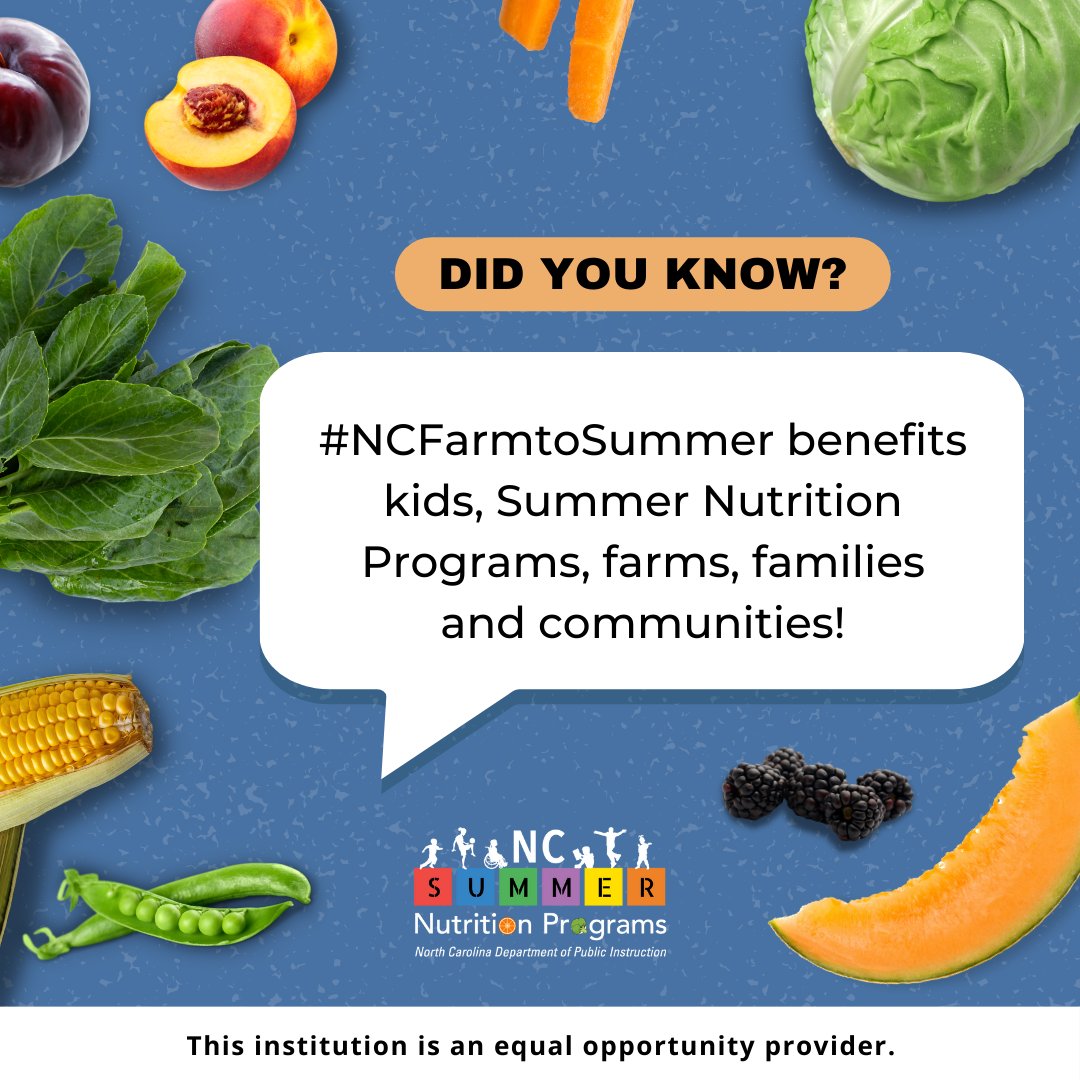 Take the #NCFarmtoSummerChallenge! Serve local foods in meals and/or snacks. Teach about agriculture, nutrition and locally grown food. Share your #NCFarmtoSummer activities. Learn more and sign up: go.ncdpi.gov/ncfarmtosummer