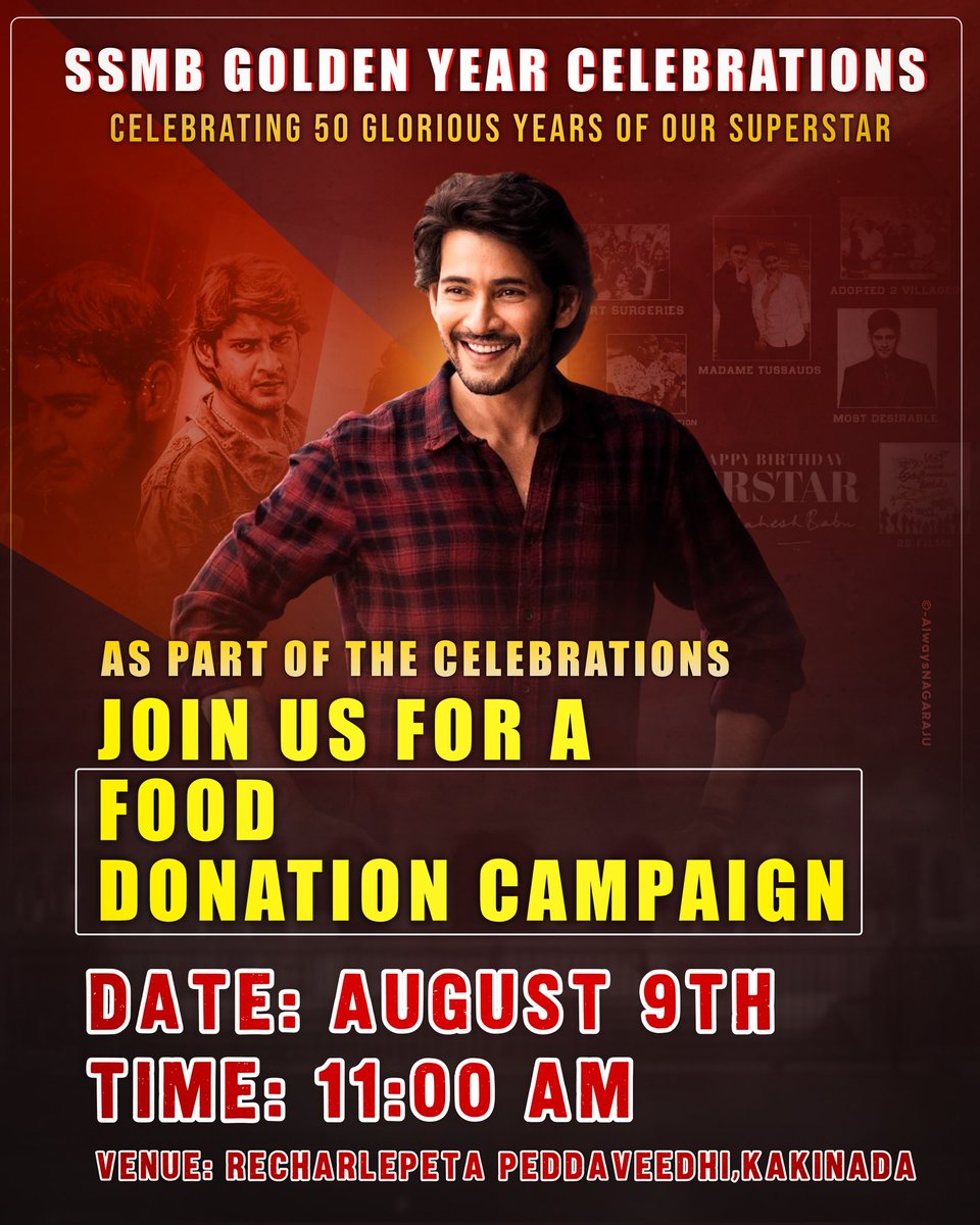 Kakinada_MBFC's tweet image. Annadanam From Our Side On Mahesh Anna Birthday ❤️🙏🏻

Venue &amp;amp; Time: Recharlepeta Peddaveedhi, Kakinada AUG9TH 11am Onwards 👍🏻👍🏻
#SSMB29 #Athadu4K 
@urstrulyMahesh @Karrimohan_MB