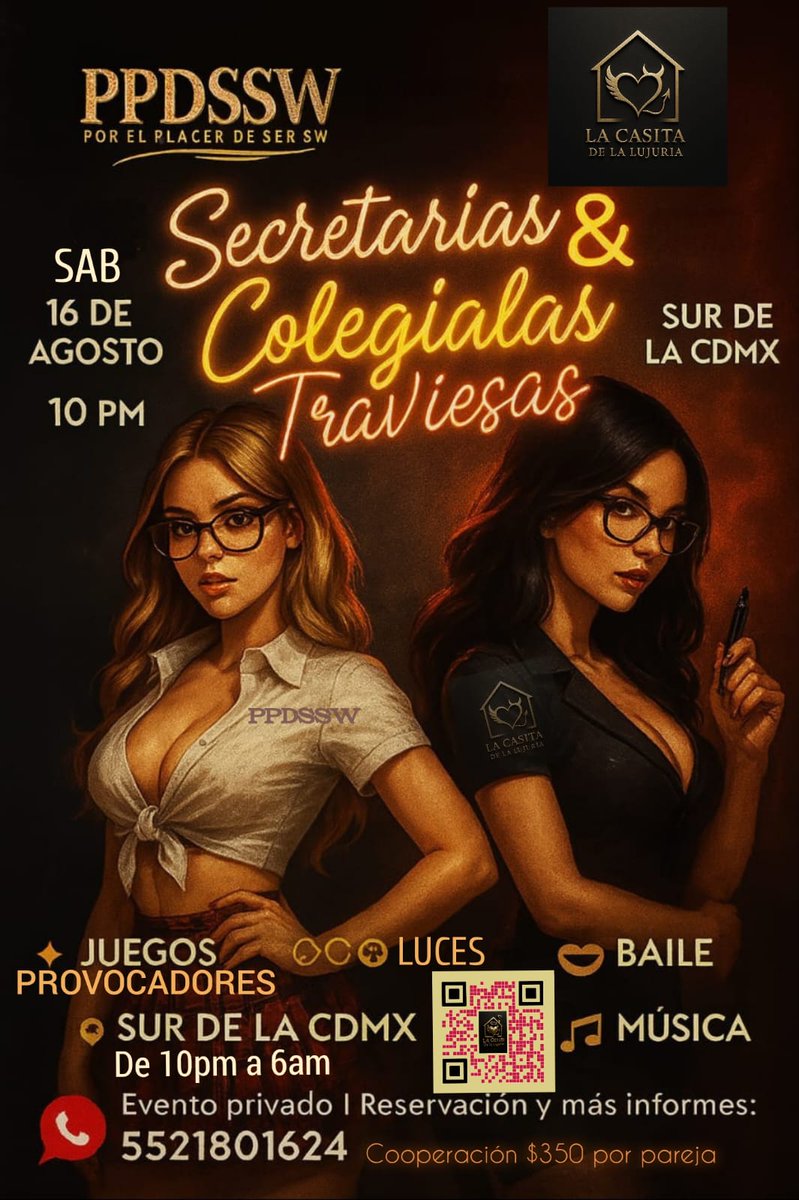 no esperen a que se agoten los lugares , el cupo es limitado a 15 parejitas. 
Parejitas con el gusto del juego erótico y algo más ...aquí es el lugar 😈🔥. Información en el número del flayer.