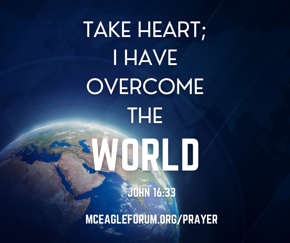 MCEagleForum's tweet image. “I have told you these things, so that in me you may have peace. In this world you will have trouble. But take heart; I have overcome the world!” (John 16:33)