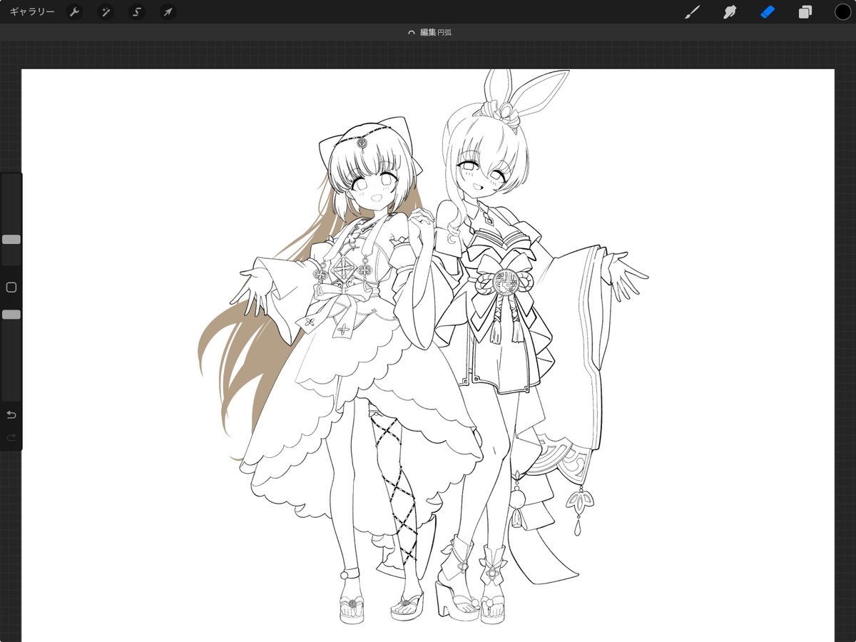 jetcarrot's tweet image. Apple Pencil充電のためのWIP
この衣装を実在のステージ衣装として縫い上げる人たちも大概すごいって思う
肇さんももう少しで線画終わりそう