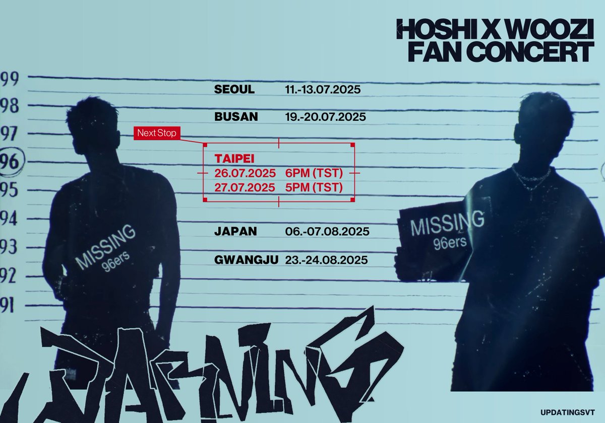 updatingsvt's tweet image. [WARNING ⚠️] HOWOO Incoming ☔

HOSHI X WOOZI FAN CONCERT [WARNING] in Taipei happens today!

📅 July 27, 5 PM TST
📍 3/5 stops
⚠️ 7/11 shows

Stay cool and enjoy the show today, HxW and CARATs!