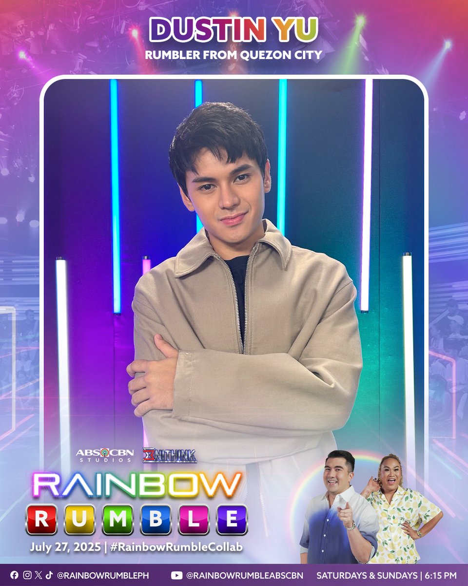 RainbowRumblePH's tweet image. Kaya bang tapatan ni Dustin Yu, ang &quot;Chinito Boss-Sikap ng Quezon City,&quot; ang hamon ng mga kalaban sa #RainbowRumbleCollab? 🌈💪🏻

Abangan ang PBB Kapuso Housemates sa #RainbowRumble ngayong Linggo, 6:15PM sa Kapamilya Channel, Kapamilya Online Live, A2Z, at AllTV.