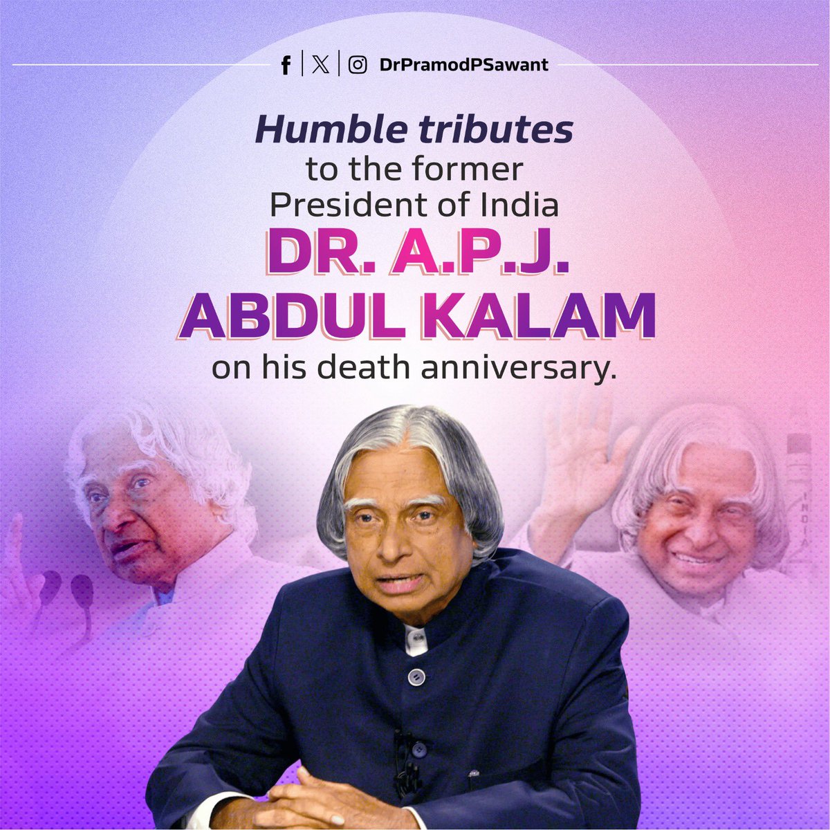 DrPramodPSawant's tweet image. Humble tributes to the former President of India Dr. A.P.J. Abdul Kalam on his death anniversary.
Fondly known as the ‘Missile Man of India’, his pioneering contributions to India’s defence and space programmes laid the foundation for national self-reliance in science and…
