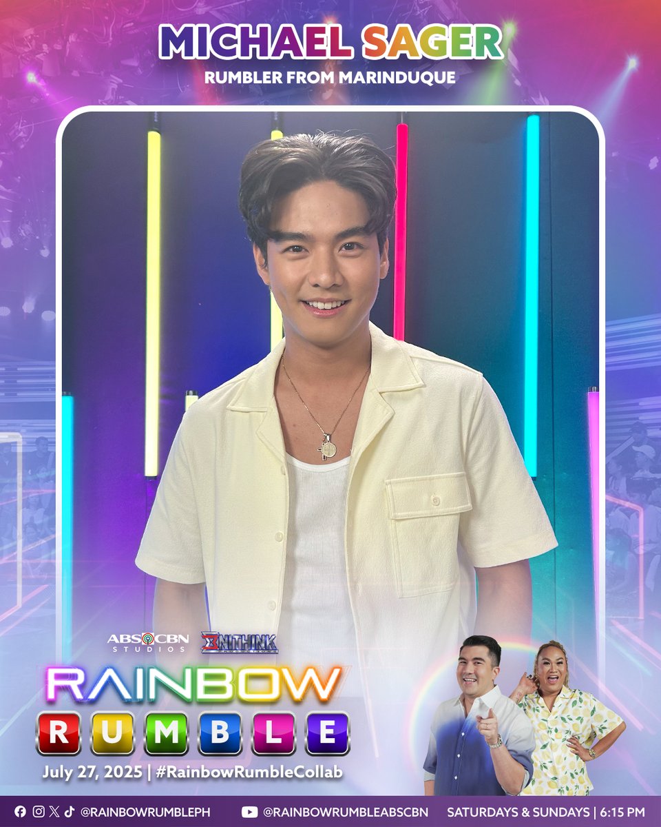 RainbowRumblePH's tweet image. Kasama natin sa rambulan ang “Diligent WonderSon ng Marinduque,” si Michael Sager! #RainbowRumbleCollab 🌈💪🏻

Abangan ang PBB Kapuso Housemates sa #RainbowRumble ngayong Linggo, 6:15PM sa Kapamilya Channel, Kapamilya Online Live, A2Z, at AllTV. Mapapanood din sa iWant at TFC.