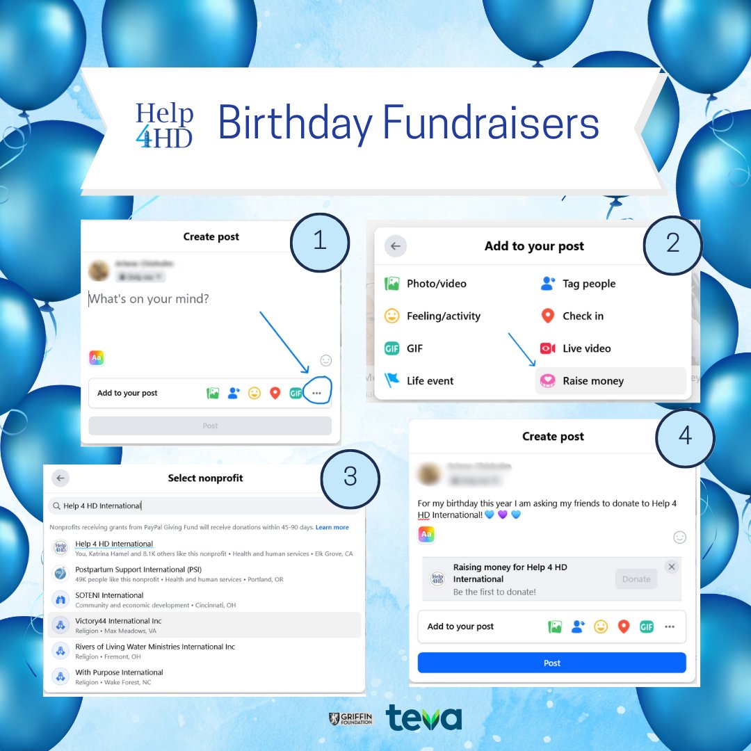 Many asked about Birthday #Fundraisers which are now available on Facebook! Donations go back to the community thru #Help4HD Relief Fund unless otherwise designated via private message. Thank you for your support as we continue to serve our #HD community!