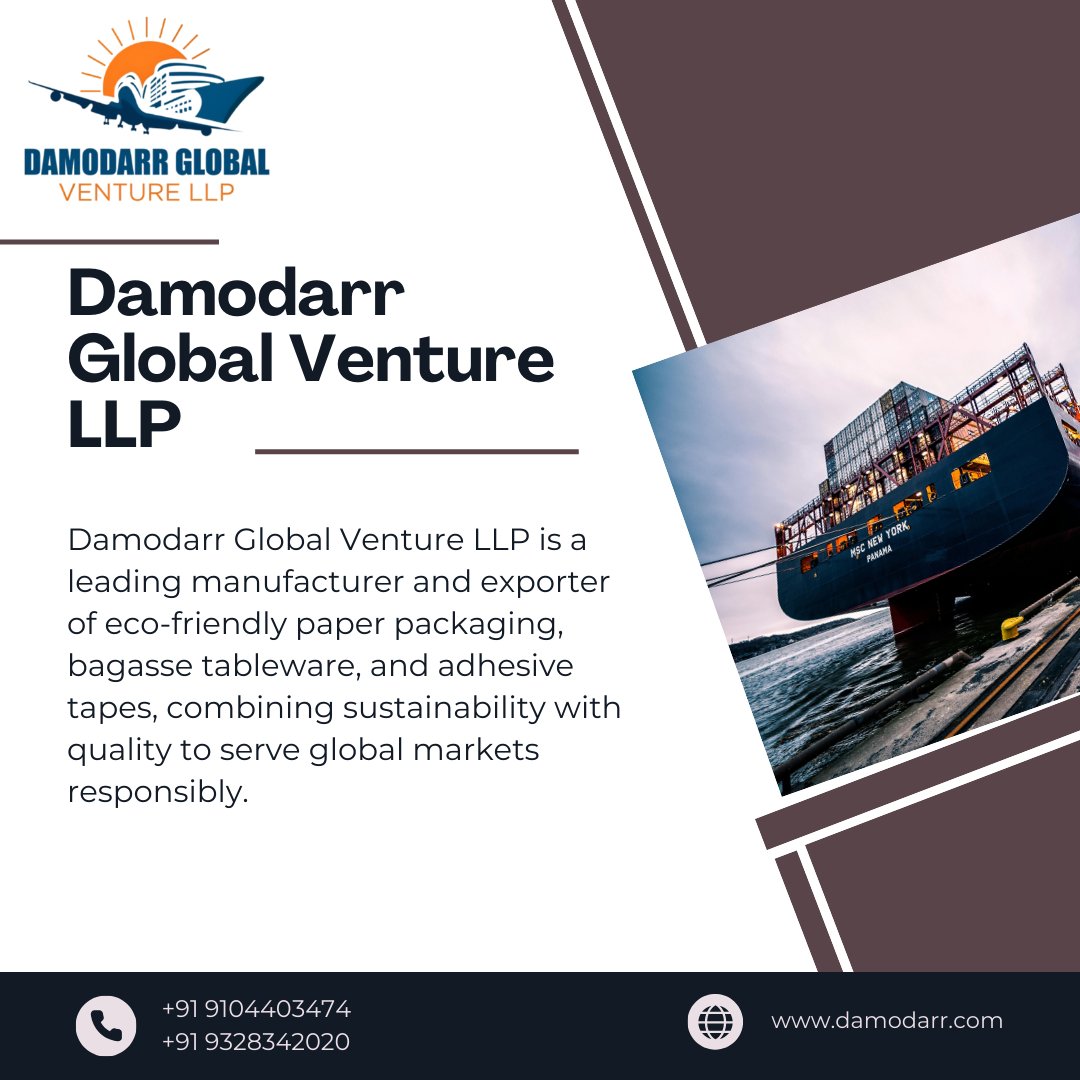 darshitp__99's tweet image. About Damodarr Global Venture LLP

With a commitment to quality, innovation, and the environment, we offer a curated range of:

Eco-Friendly Products
Paper-Based Packaging Solutions
Bagasseware products
Adhesive Tapes 

Join us now :-
📞+91 9104403474
🌐damodarr.com