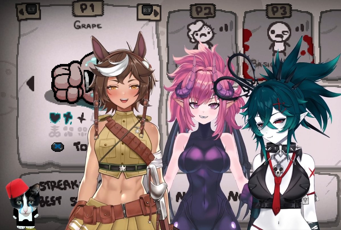 twelbe12's tweet image. was a fun bisaac collab with 
Tomoe Umari, Grape, Eros