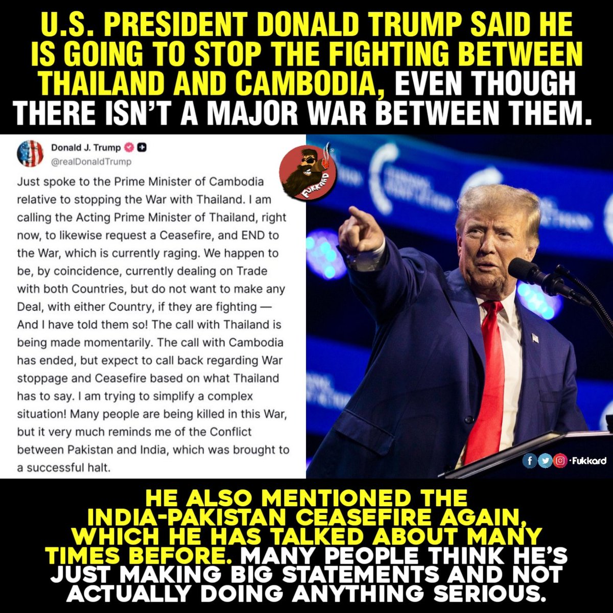 Fukkard's tweet image. #DonaldTrump #USA #Thailand #Cambodia #ThailandCambodiaWar