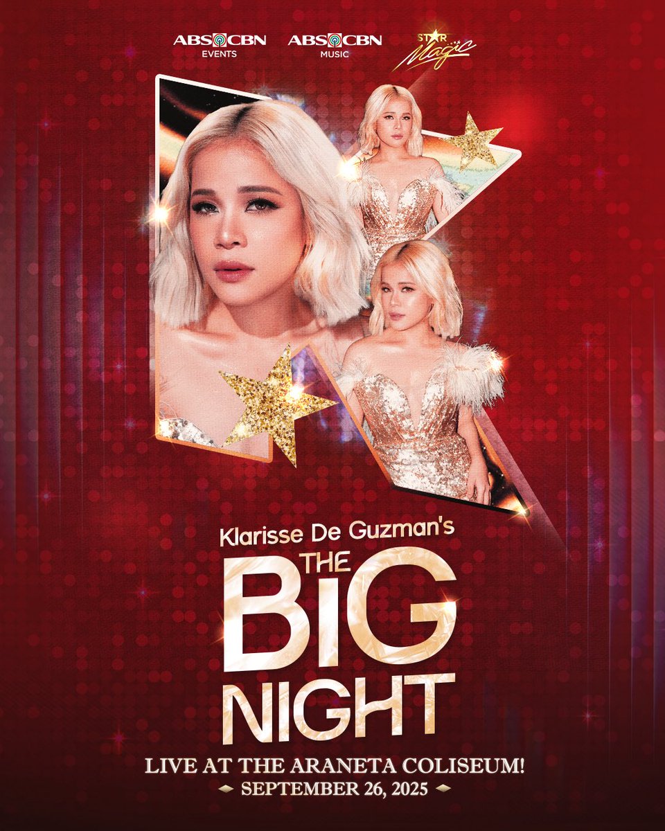 The nation has been waiting for this — and now, her very own Big Night is about to take centerstage! 🌟🎤

Klarisse De Guzman's "The Big Night" is happening live at the Araneta Coliseum on September 26, 2025! 🏟️🎶 coz she DASURV this!!!
