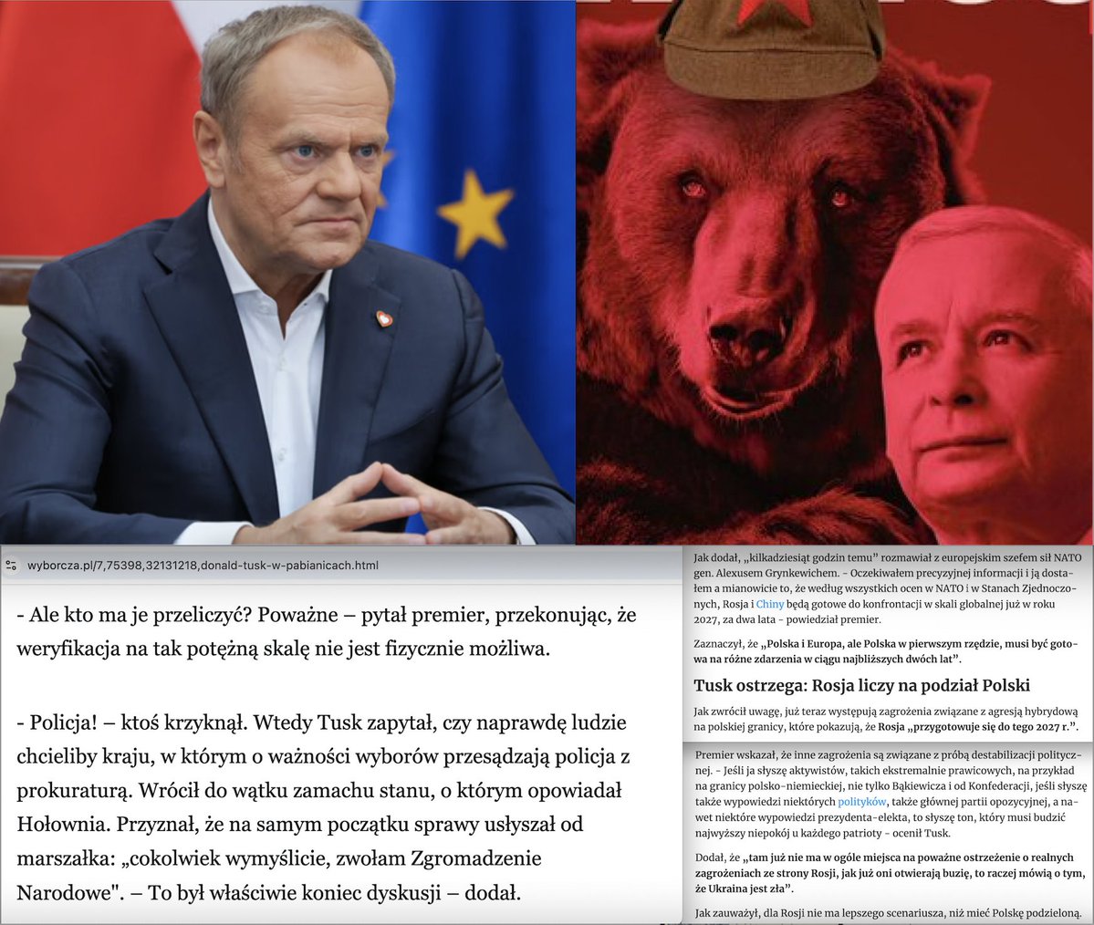 Tomasz Piątek #ResetObywatelski (@tomasz5ek) on Twitter photo Panie premierze <a href="/donaldtusk/">Donald Tusk</a>
Wolę żyć w kraju, w którym prokuratura i policja decydują o wyniku wyborów. Wolę to, niż żyć w kraju, w którym o wyniku wyborów decydują zbrodniarze: zdrajcy, szpiedzy, rosyjscy dezinformatorzy i rosyjscy dywersanci. Panie premierze <a href="/donaldtusk/">Donald Tusk</a>
Wolę żyć w kraju, w którym prokuratura i policja decydują o wyniku wyborów. Wolę to, niż żyć w kraju, w którym o wyniku wyborów decydują zbrodniarze: zdrajcy, szpiedzy, rosyjscy dezinformatorzy i rosyjscy dywersanci.