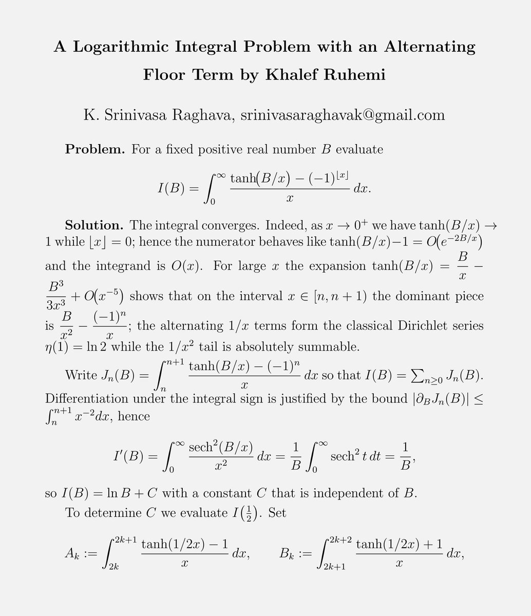 SrinivasR1729's tweet image. A beautiful and a typical Integration problem from my Jordan friend and here is my analysis & solution.