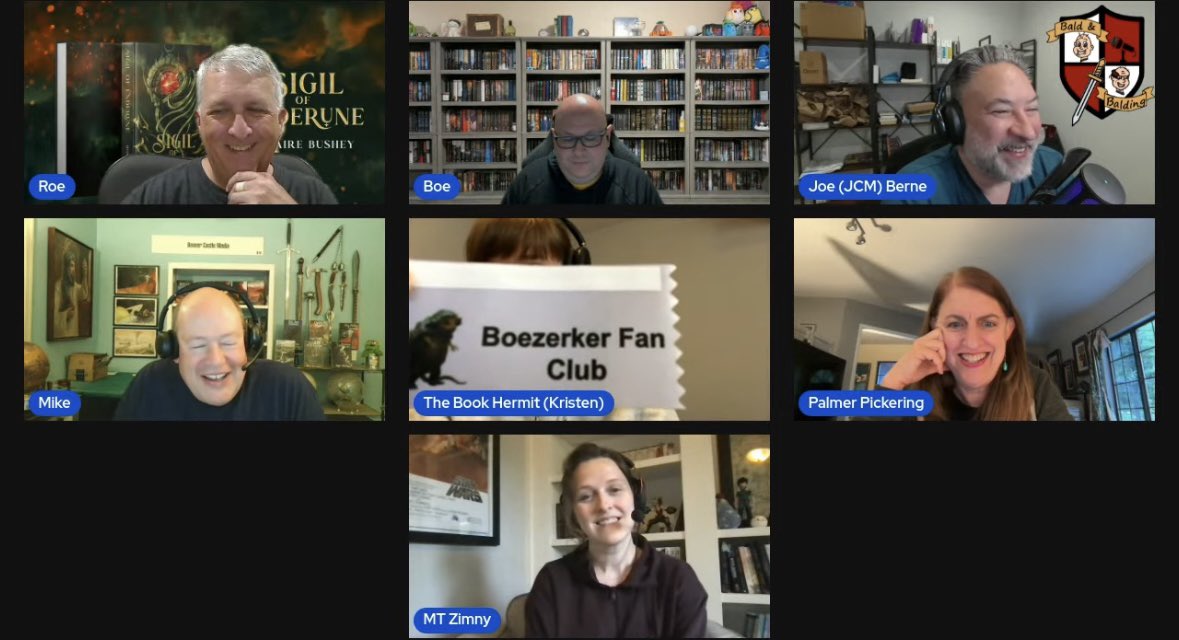 the_book_hermit's tweet image. Since the grand reveal happened tonight on @mike_mollman’s Bald & Balding livestream, I figured I can now reveal here.
Behold.
The Boezerker Fan Club badge ribbon.
Available via me at WorldCon.