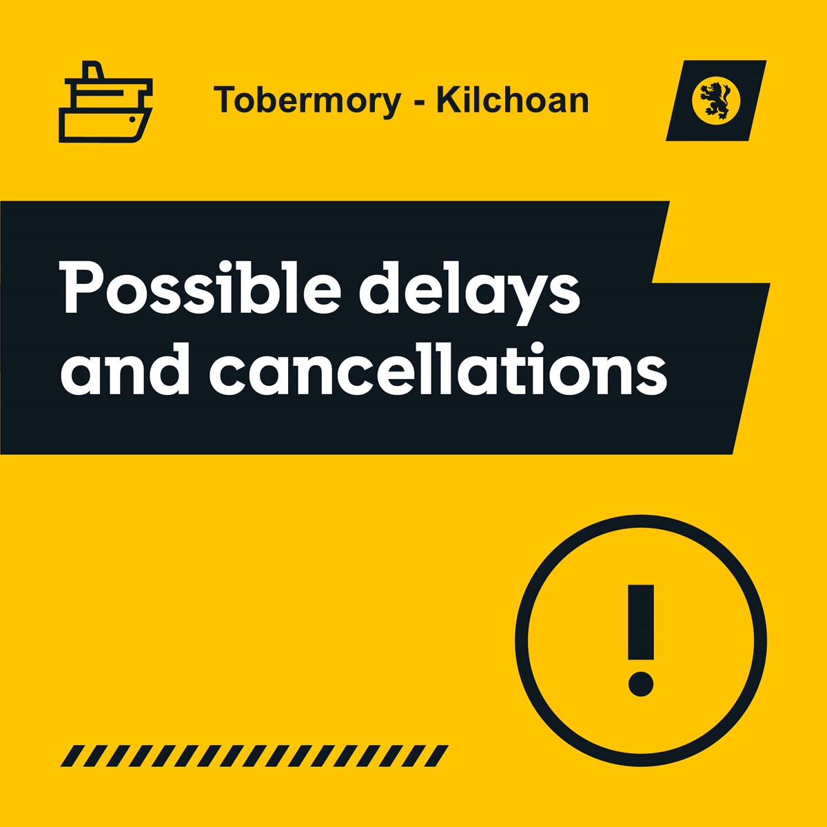 CalMac_Updates's tweet image. ⚠️YELLOW #Tobermory #Kilchoan 27 Jul Due to tidal conditions, the following sailings are liable to disruption or cancellation at short notice:
Depart Tobermory – 14:30
Depart Kilchoan – 15:15