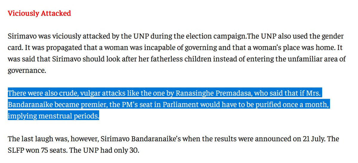 NalakaG's tweet image. Those who eulogise #RPremadasa should read this article by @dbsjeyaraj - who usually gets his facts right & analysis balanced. #Misogyny may no longer be so blatant & crude, but #lka women in politics still face many vitriolic attacks for just being women dailymirror.lk/opinion/The-We…