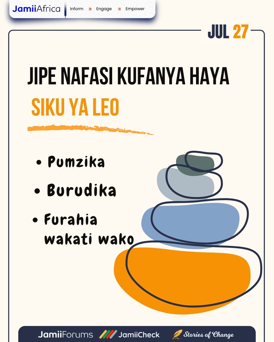 JamiiForums's tweet image. Jitahidi kujipa nafasi ya kupumzika na kufurahia hata mara moja kwa wiki, ni zawadi kwa mwili na akili yako kutoka kwenye pilikapilika za maisha ya kila siku.
Ni namna ya kujithamini, kujipenda na kujiandaa kukabiliana na changamoto mpya kwa utulivu na umakini.
Tembelea…