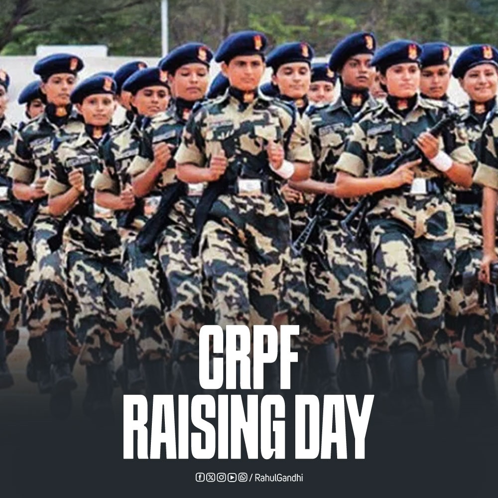 Warm greetings and heartfelt gratitude to all CRPF personnel on Raising Day.

The CRPF has stood tall against every challenge with dignity, discipline, and an unshakable sense of duty.

We salute your sacrifice, your service, and the indomitable spirit that inspires every Indian.
