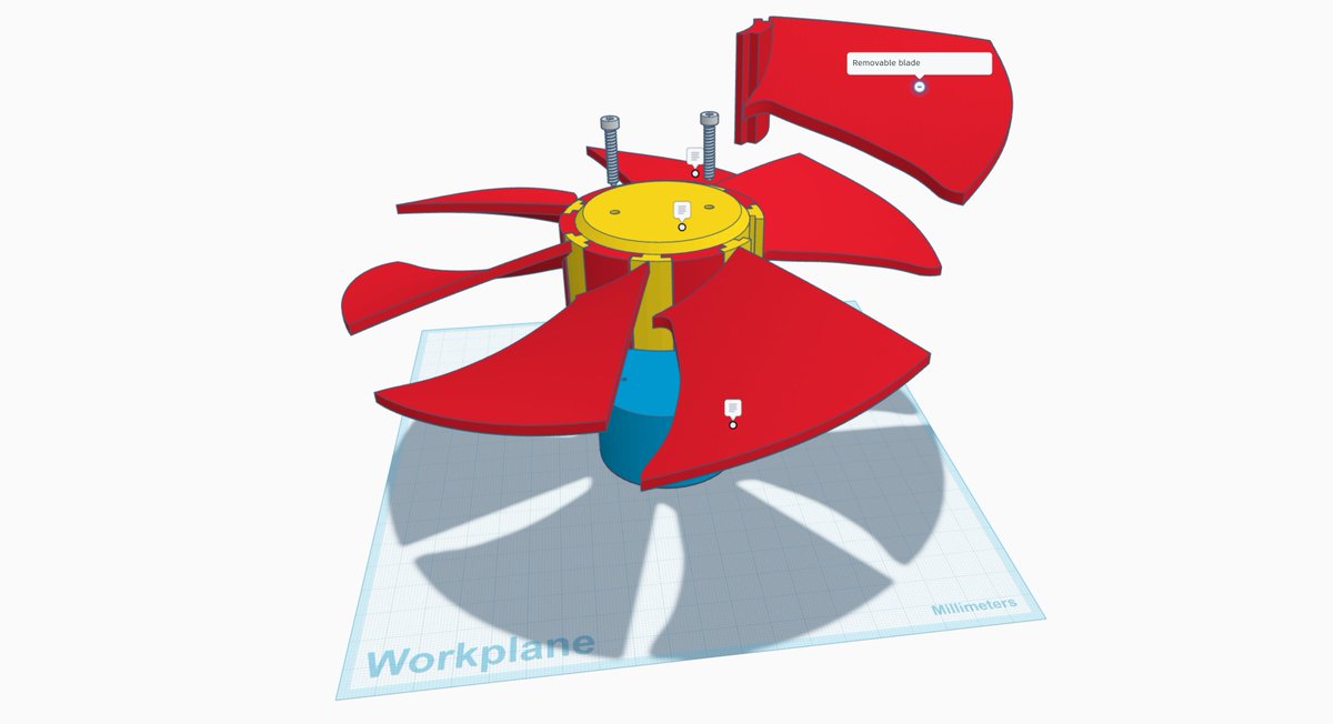 Fan Hub - Removable Blades

Demonstration of a system where propeller blades are assembled around a hub. Drawn in <a href="/tinkercad/">Tinkercad</a> for user camshaft in <a href="/HLtinkercad/">Mike Harmon</a>'s free Patreon community.

tinkercad.com/things/7vKUocN…