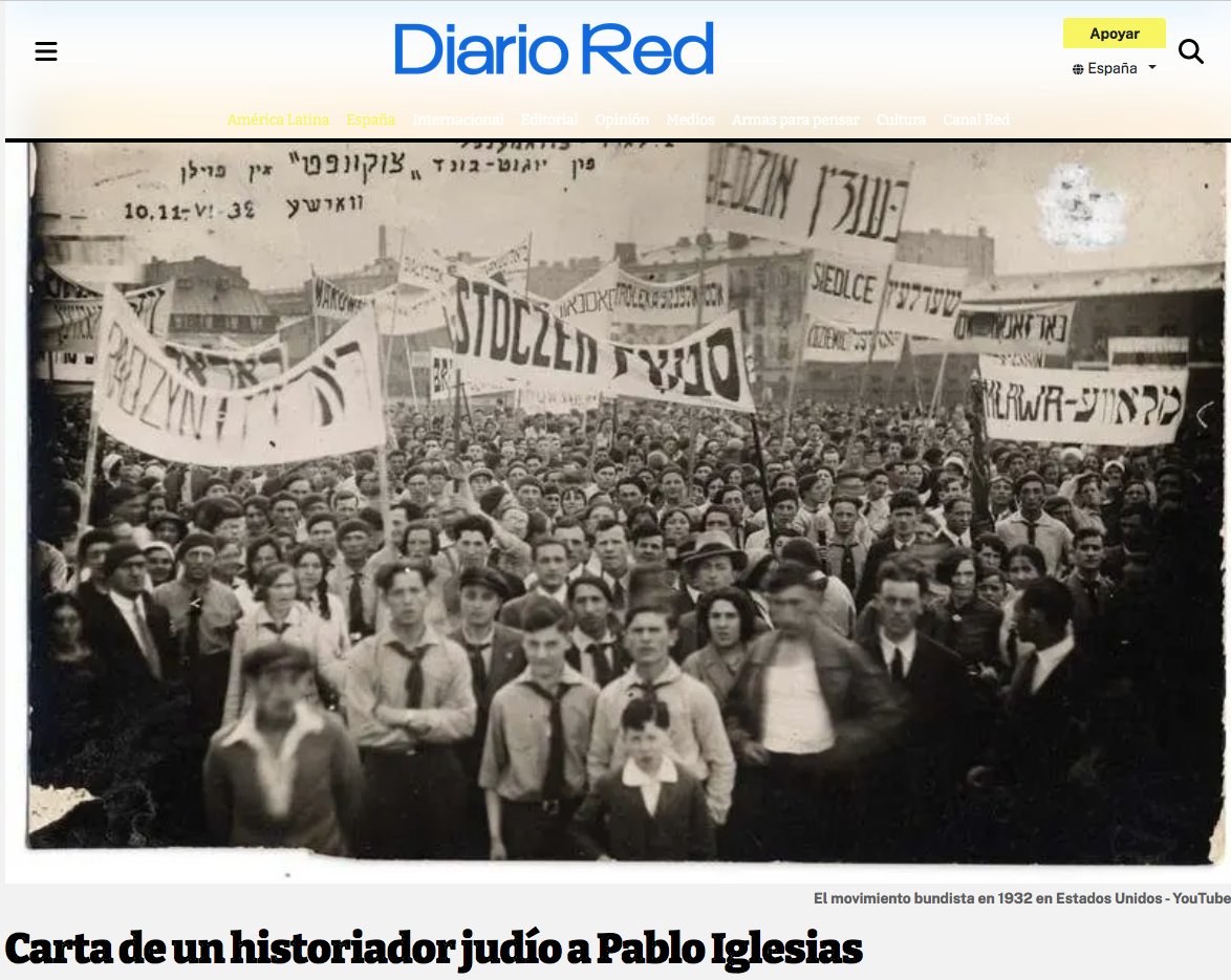 grouchomarx1890's tweet image. Nací en Israel e hice toda la secundaria bajo la dictadura militar argentina. Serví en el ejército israelí hasta que me hice objetor de conciencia. Ahora soy historiador del Bund, el movimiento obrero judío que ustedes mencionaron en La Base
diario-red.com/opinion/roni-g…