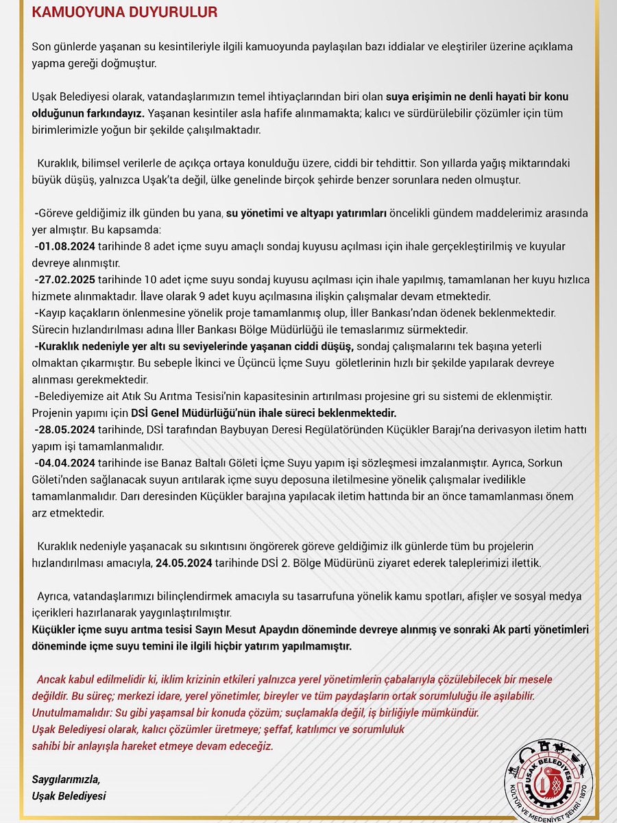 usakbld's tweet image. UŞAKIMIZIN SUYUNUN ÇÖZÜMÜ ❗️ ❗️ ❗️