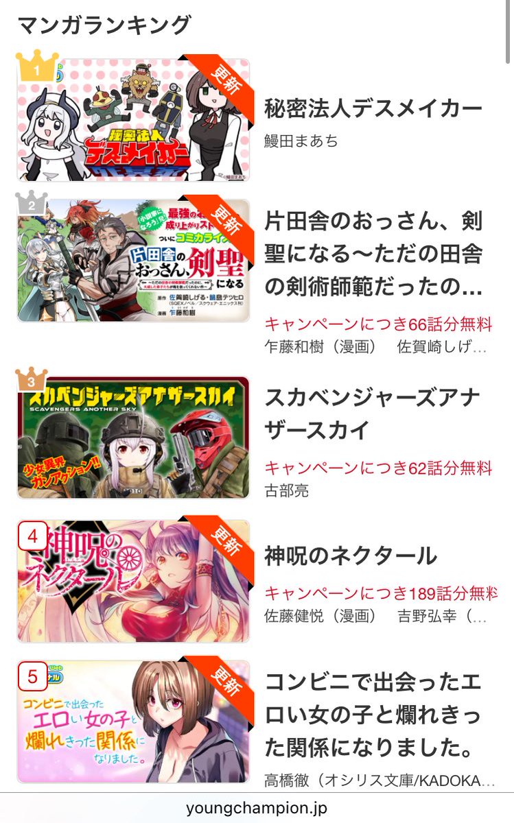 ヤンチャンWebのランキングで5位に！
ありがとうございます…！🙏

『コンビニで出会ったエロい女の子と爛れきった関係になりました。』
コミカライズ版をどうぞよろしくお願いします！！