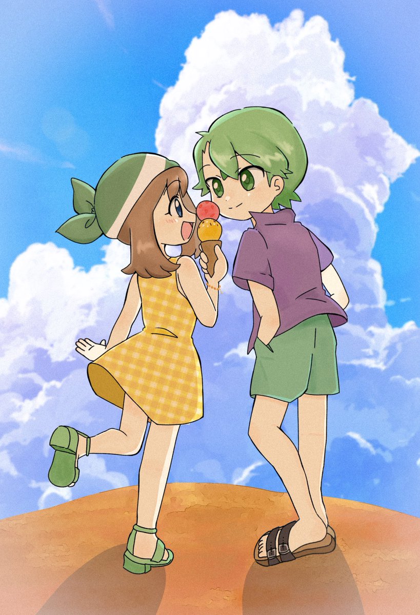 アイスが美味しい季節🌻

#シュウハル
#アニポケ
#Pokemon