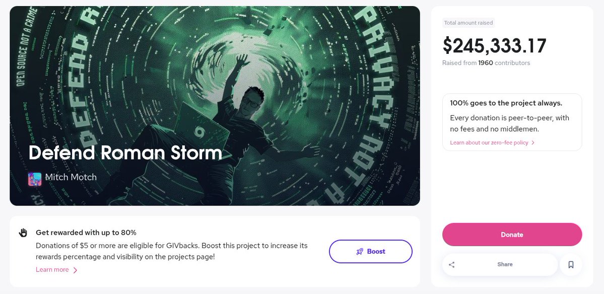 0xhirugohan's tweet image. I just donated to Roman Storm&apos;s Defend through @Giveth