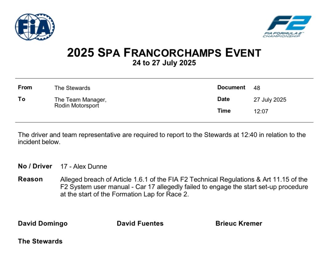 alexdupdates's tweet image. ⚠️ | Alex Dunne has been summoned to the Stewards.