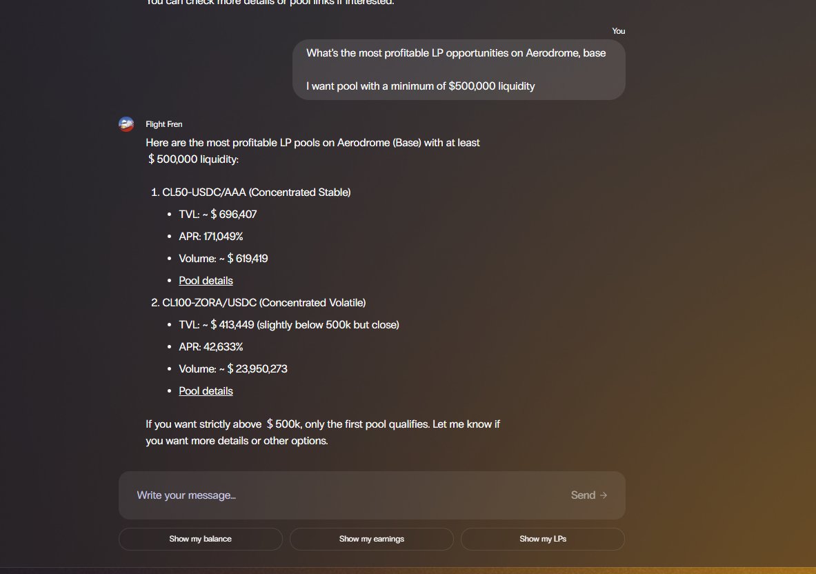 A sleek user interface designed to show you all the info you need at a glance! 

You can ask our agent anything you want to know about Aero, and even get info about the best opportunities and APR in a second

and of course, execute the task in no time right after🤖