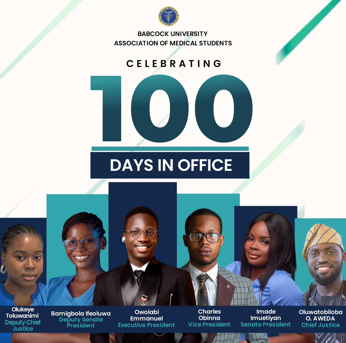 BUAMS_NG's tweet image. Celebrating 100 impactful days! ๐ The BUAMS executive council is dedicated to improving the medical student experience at Babcock University. Onwards and upwards! #BUAMS #StudentLeadership #Babcock #MakingADifference