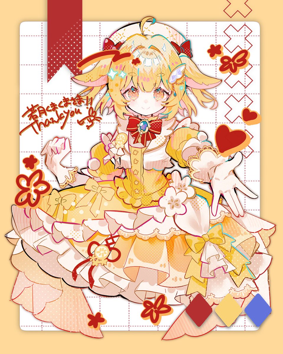 k_Mnll's tweet image. ビコ様(#biko0205)より素敵なイラストを描いて頂きました!💛💕
優しい表情やフリルの躍動感がかわいい1枚🥰🫶
#レモンの絵日記