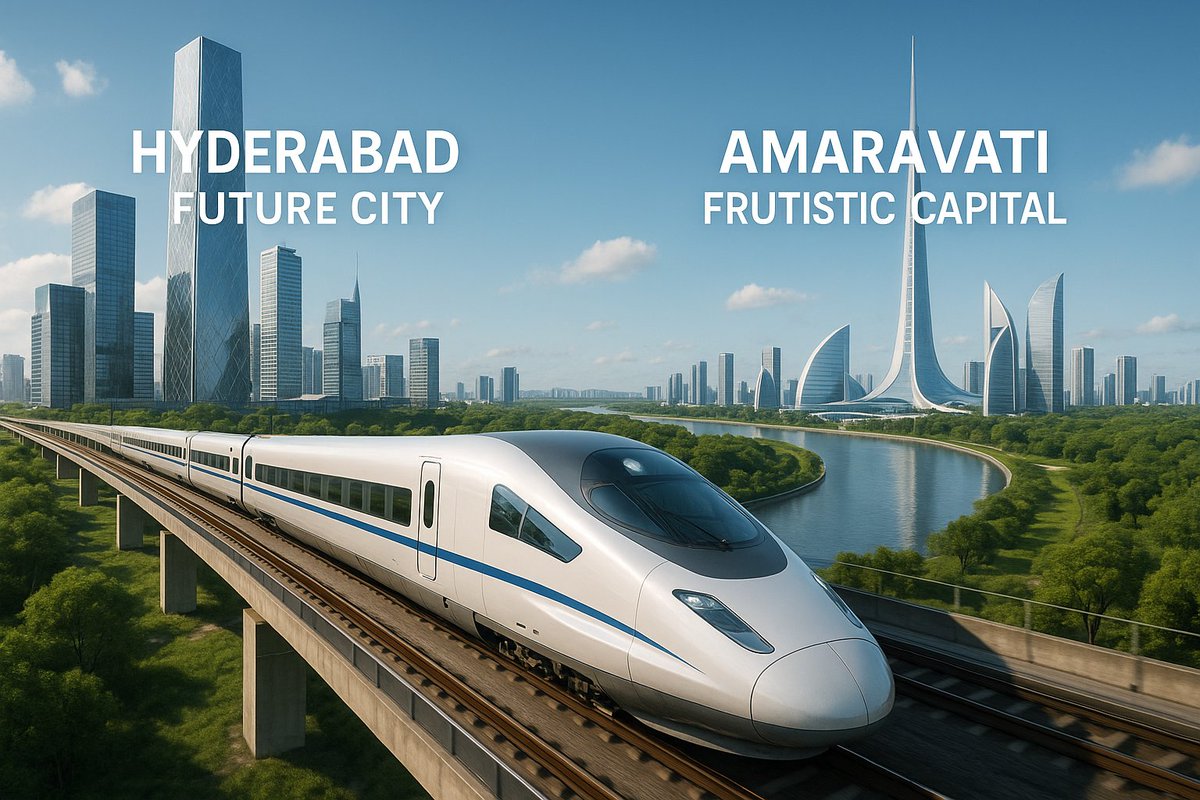 techchaituu's tweet image. The Telangana government is considering constructing a High Speed railway line connecting the upcoming Hyderabad Future City and Amaravati Futuristic City . This initiative aims to enable seamless freight & passengers movement