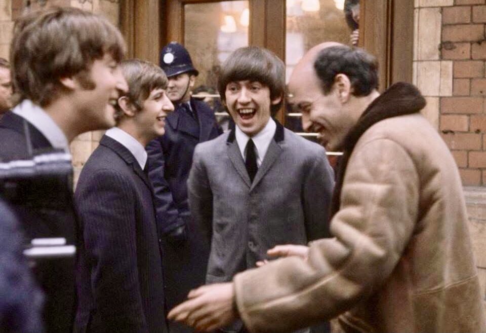 Having a laugh with director Richard Lester on the set of A Hard Day’s Night, London 1964.