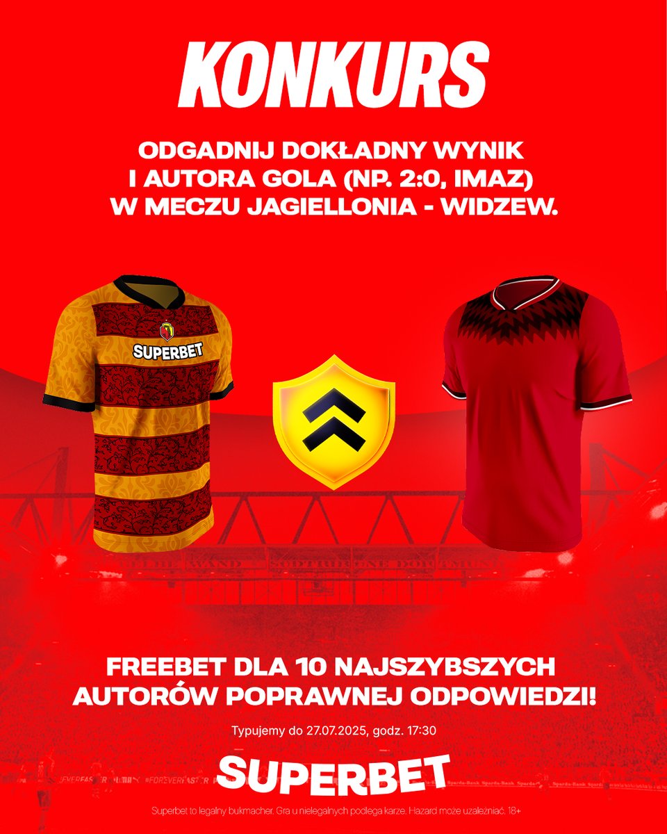 #KONKURS! Wytypuj w odpowiedziach dokładny wynik oraz autora gola ⚽️ w meczu Jagiellonia - Widzew i zgarnij freebet! #JAGWID

-- 
✅ Zaobserwuj <a href="/SuperbetPL/">Superbet</a>
❤️ Polub wpis i 🔄 podaj go dalej 
👤 Dodaj nick z Superbet 
🎁 Nagroda = FREEBET 50 PLN
Regulamin: sprbt.pl/Regulamin_Typer