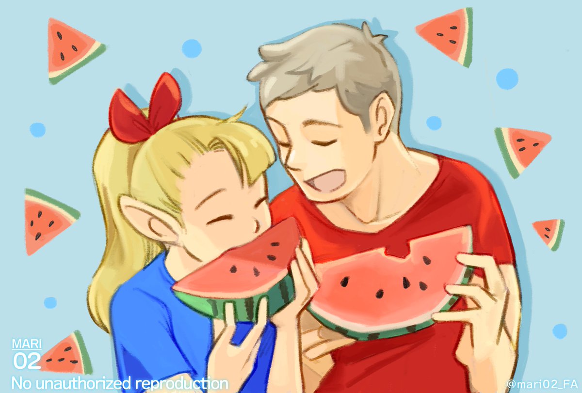 mari02_FA's tweet image. 私もスイカ🍉の絵あった
webオンリー用に描いた絵です(⌒▽⌒)

#スイカの日