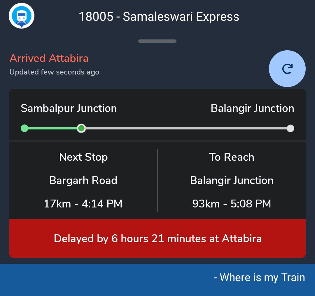 nehapadhi's tweet image. 6+ hours is routine now!
Samaleswari Express going the Ispat Express way!
Great job @kgprail @drmhowrah
What does it matter whether one reaches today or tomorrow!
@AshwiniVaishnaw ji Love the VBs BUT Trains being on time is the absolute bare minimum,please try to ensure that sir
