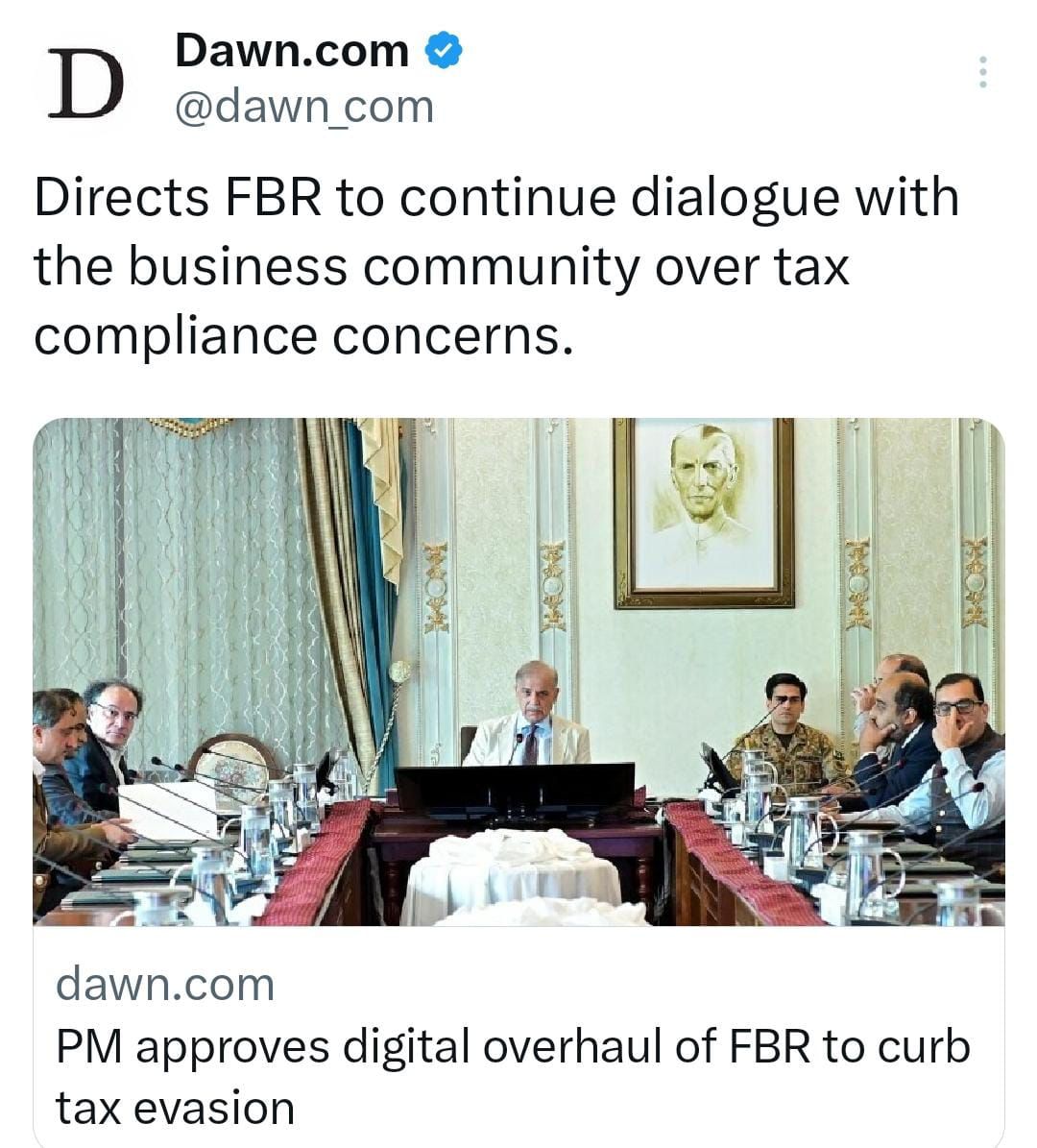 CSMR786's tweet image. Prime Minister Shehbaz Sharif has approved the development of a modern and world-class digital ecosystem in the Federal Board of Revenue (FBR), directing that globally renowned experts be engaged for this purpose.
Prime Minister has directed senior FBR officials to ensure that…