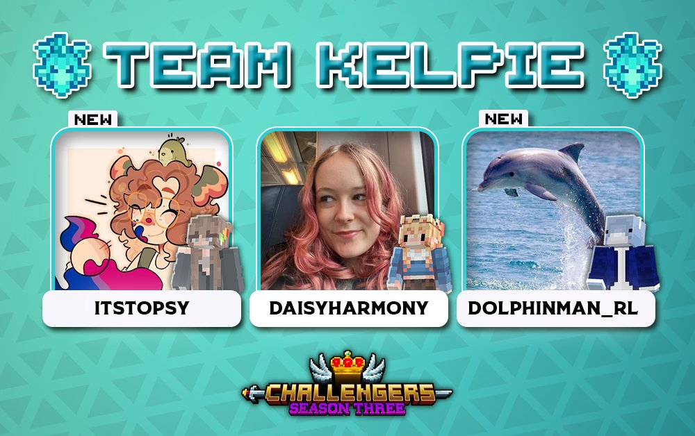 Challengers_SMP's tweet image. Silk mane, steel trap! Welcome in, Team Kelpie! 🐴

🔴 With @Topsy_l, @daisharmony &amp;amp; @dolphinman_rl!

Catch them starting this August 1st for a whole month on Challengers Season 3! 👑