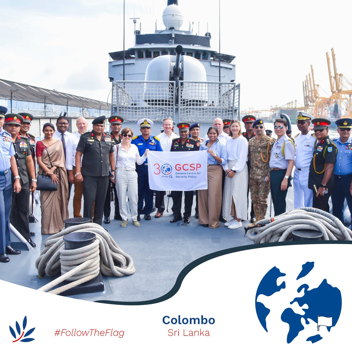 TheGCSP's tweet image. 🌍 The GCSP 30th Anniversary Flag Flies to Sri Lanka with Col (GS) Dr Laurent Currit 🌟

📍 Where? Colombo, Galle &amp;amp; other locations
🤝 With? GCSP Defence &amp;amp; Diplomacy staff
🎯 Why? GCSP’s 7th International Defence Attaché Course in Sri Lanka

#GCSP30Years #FollowTheFlag