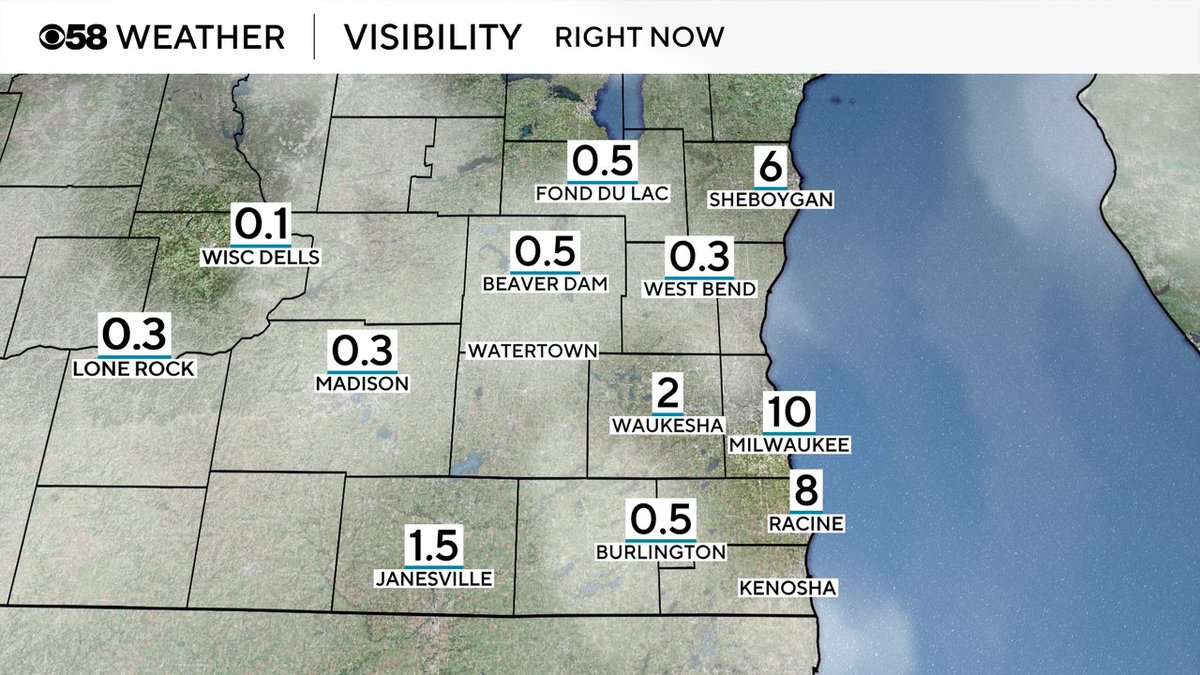 Low visibility for many of us.  Dense Fog Advisory until 9 AM for most non-lakeside counties except Sheboygan County.  Use the low beam headlights.  I'll have your updated Sunday forecast along with a look ahead to the @WIStateFair.  @PavlinaOsta and I will see you soon.