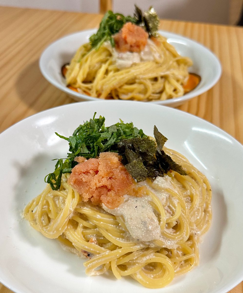 mocomoco_x0's tweet image. 明太クリームパスタにどハマりしてる