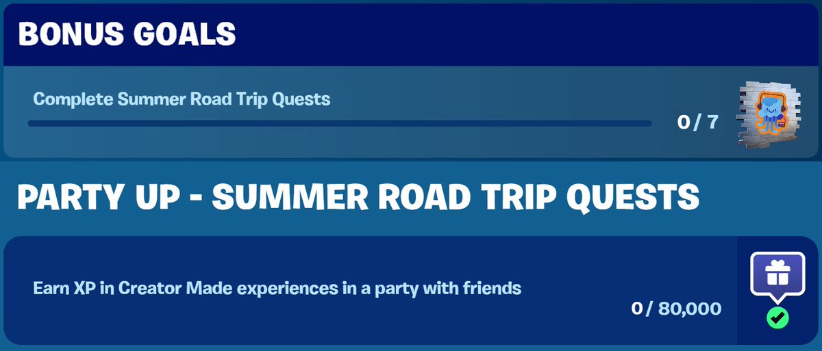 FN_Assist's tweet image. #Fortnite Summer Road Trip 2025: Day 6 Quests are now live:
- Earn XP in Creator Made experiences in a party with friends (80k)
Rewards:
- 'Jelly Jammin'' Spray