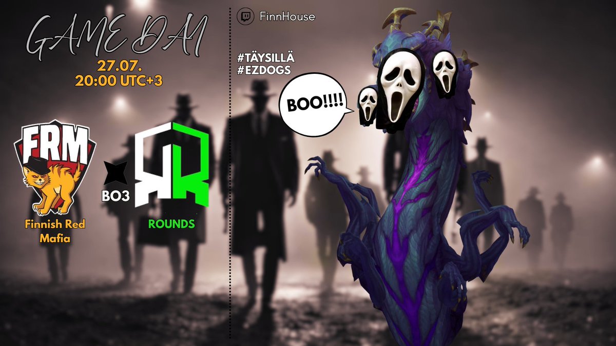 BOOO!!! Pelästyittekö?? Tänään nähdään kuinka pelottava mörkö Baron voikaan Roundsille olla...
Mafia😼💅 vs <a href="/RoundsGG/">ROUNDS</a> 
⏳: 20:00 
👉: twitch.tv/finnhouse
#TÄYSILLÄ #EZDOGS